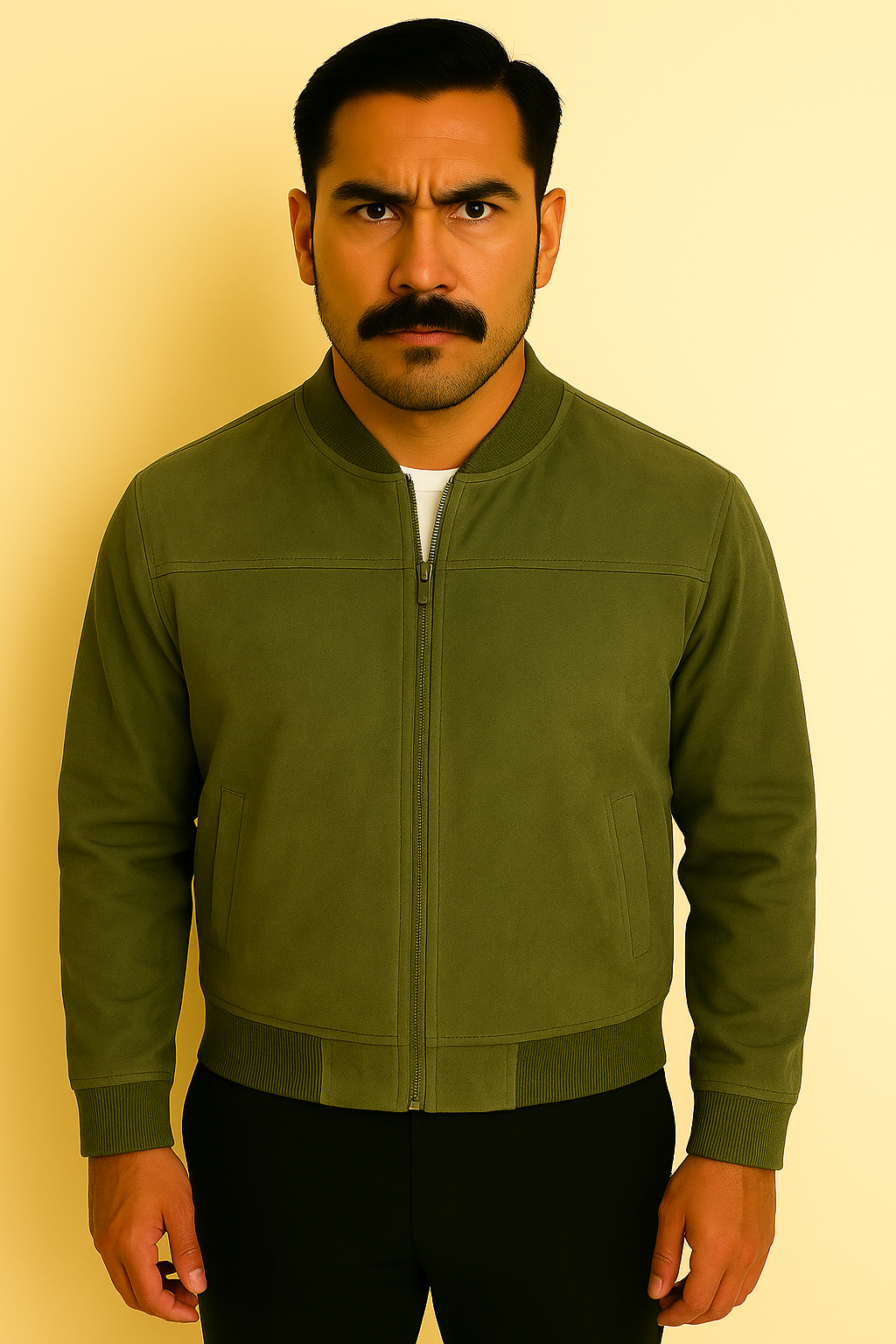 Jaqueta Masculina Bomber Camurça com Zíper e Punho Canelado