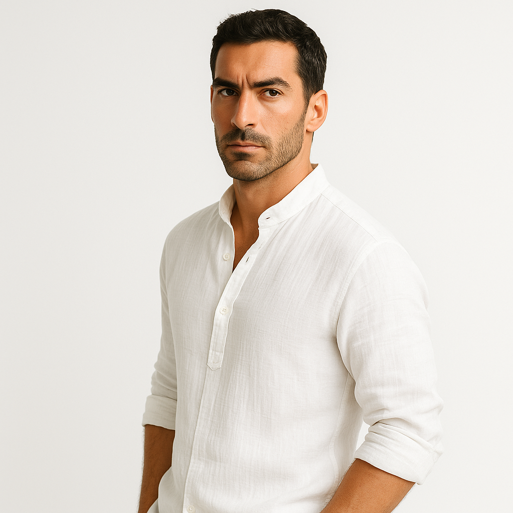 Camisa Masculina Linho Manga Longa Branca Henley