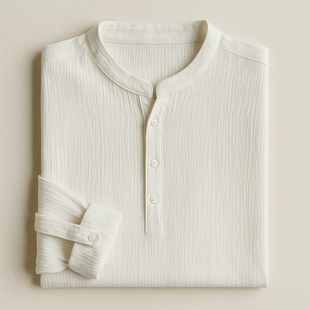 Camisa Masculina Linho Manga Longa Branca Henley