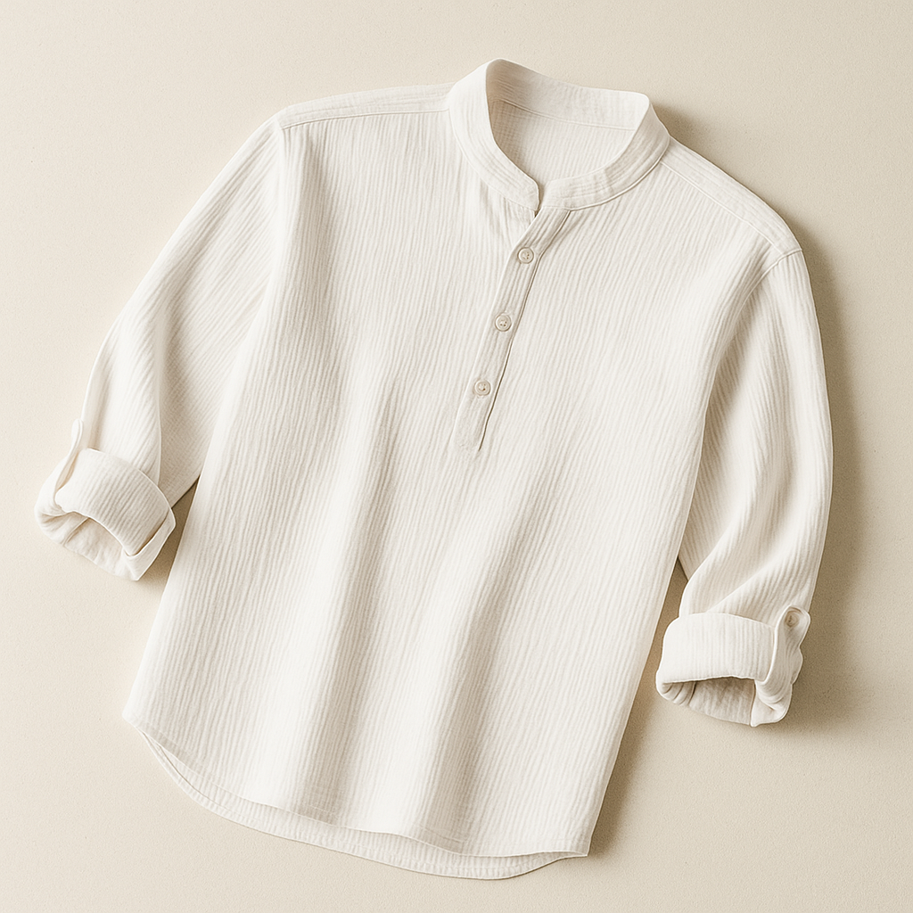 Camisa Masculina Linho Manga Longa Branca Henley