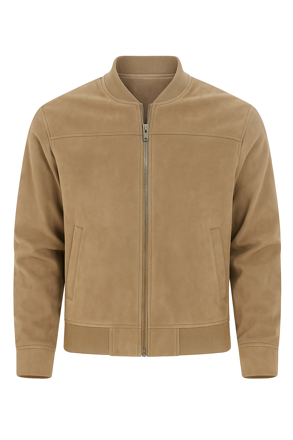 Jaqueta Masculina Bomber Camurça com Zíper e Punho Canelado