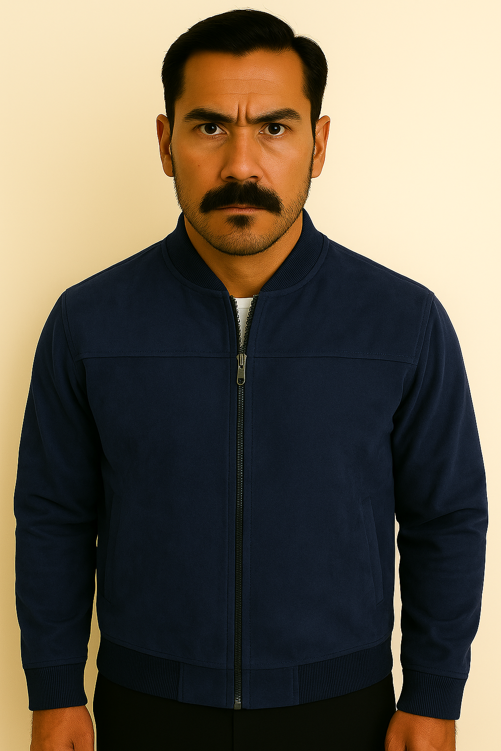 Jaqueta Masculina Bomber Camurça com Zíper e Punho Canelado