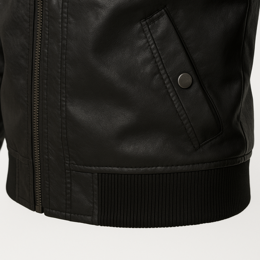 Jaqueta de Couro Masculina Motoqueiro com Capuz Destacável