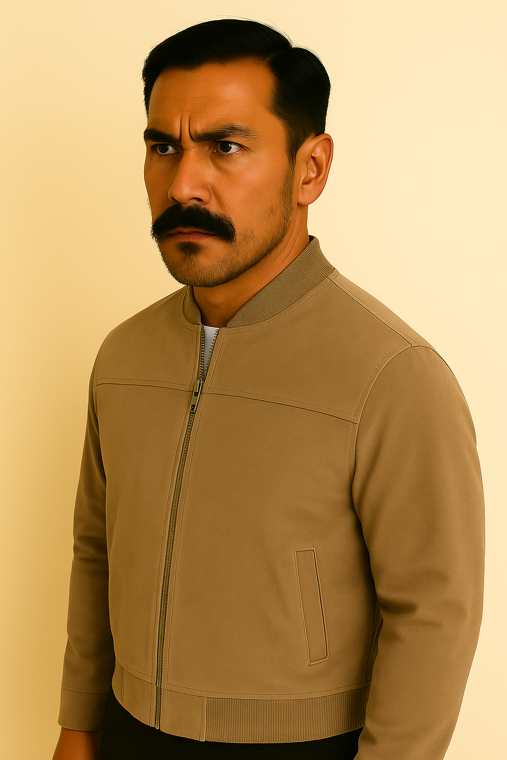 Jaqueta Masculina Bomber Camurça com Zíper e Punho Canelado