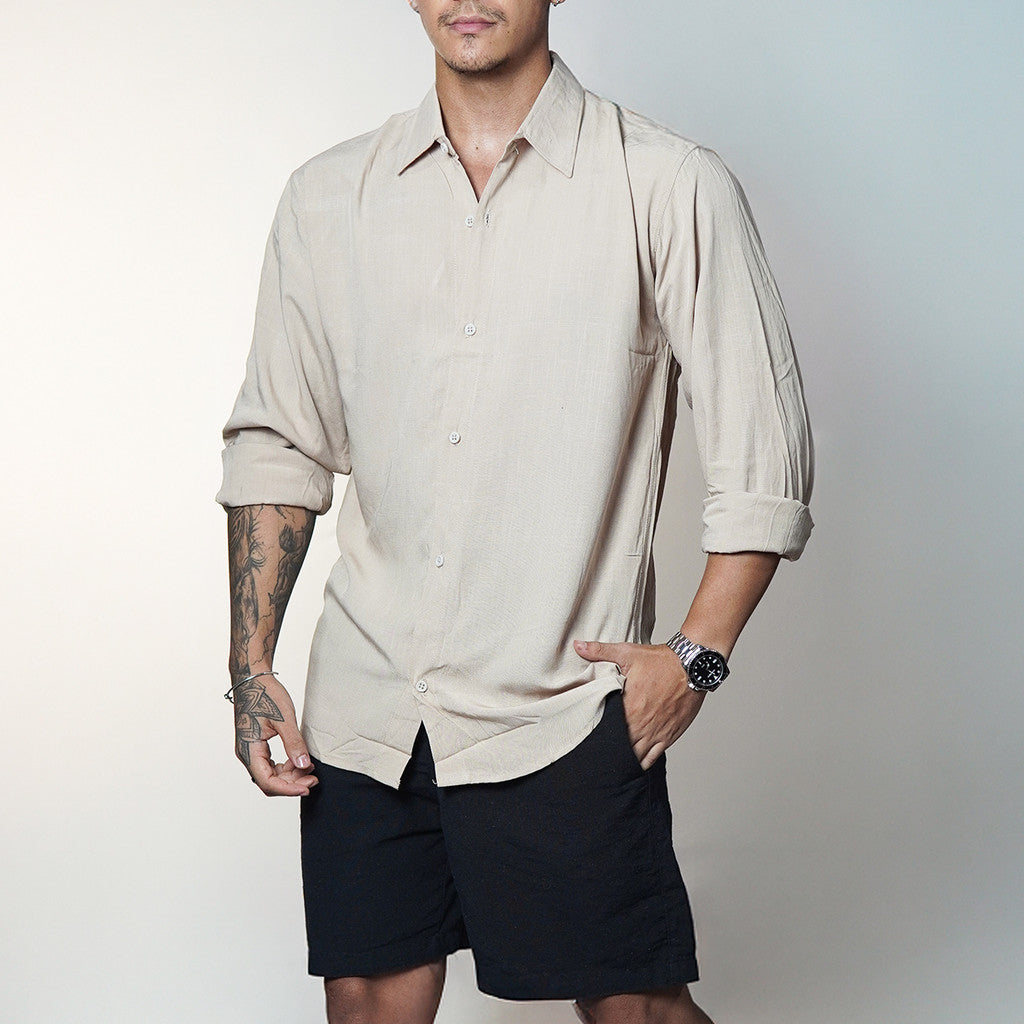 Camisa Masculina de Linho Manga Longa Viscolinho