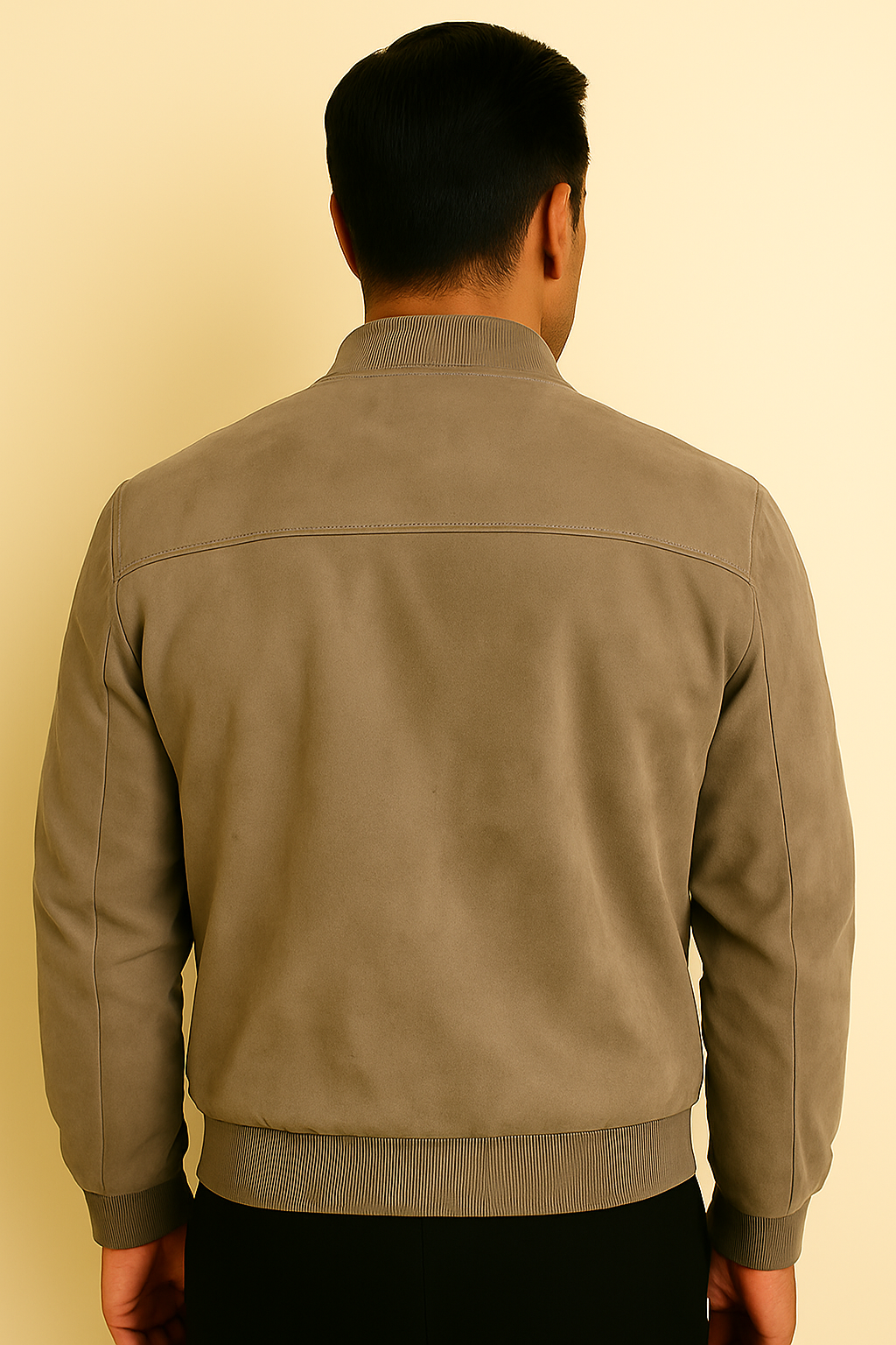 Jaqueta Masculina Bomber Camurça com Zíper e Punho Canelado