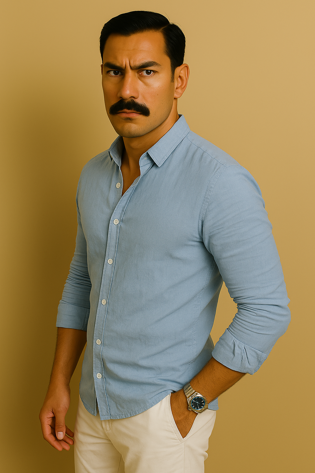 Camisa Masculina de Verão em Algodão e Linho