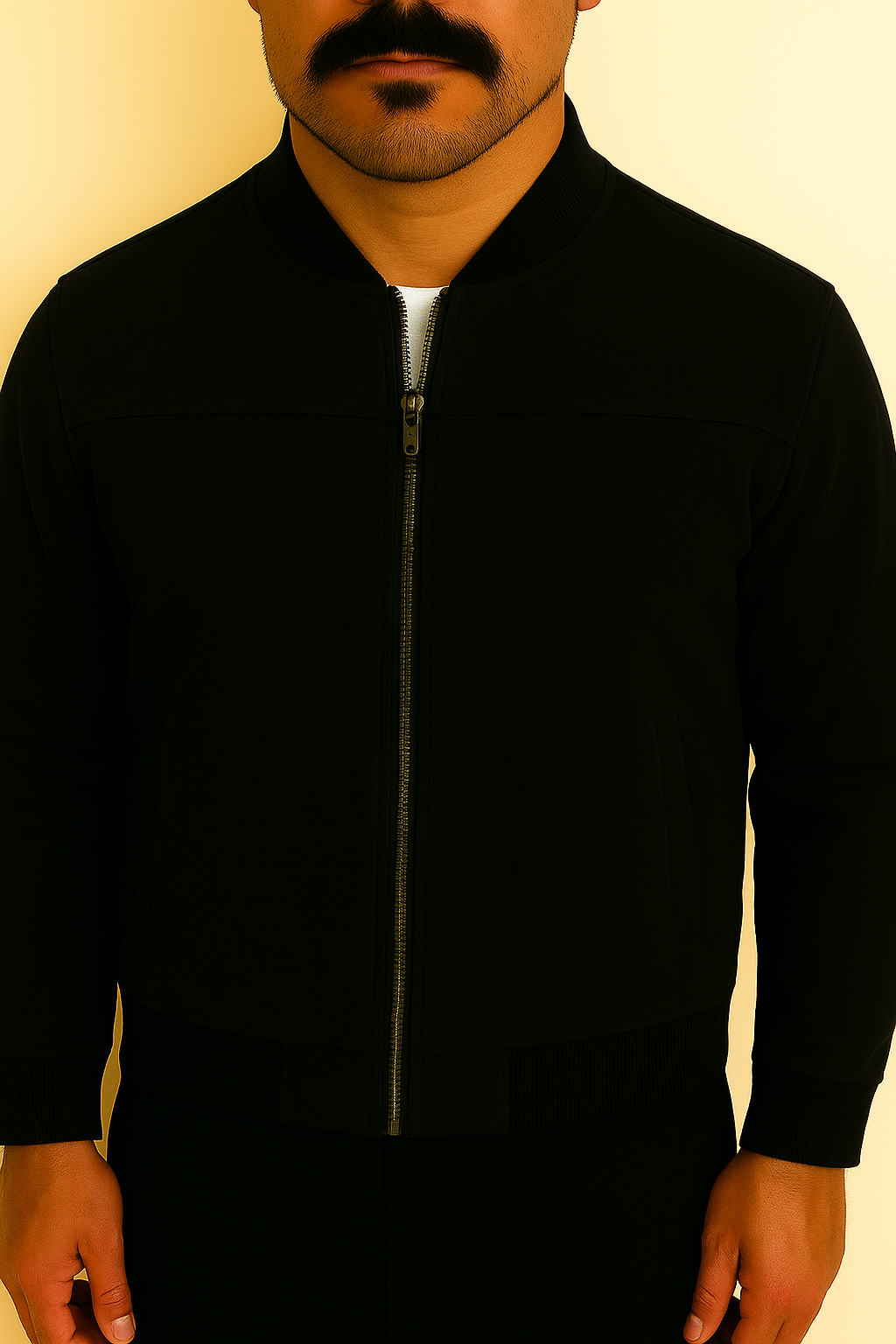 Jaqueta Masculina Bomber Camurça com Zíper e Punho Canelado