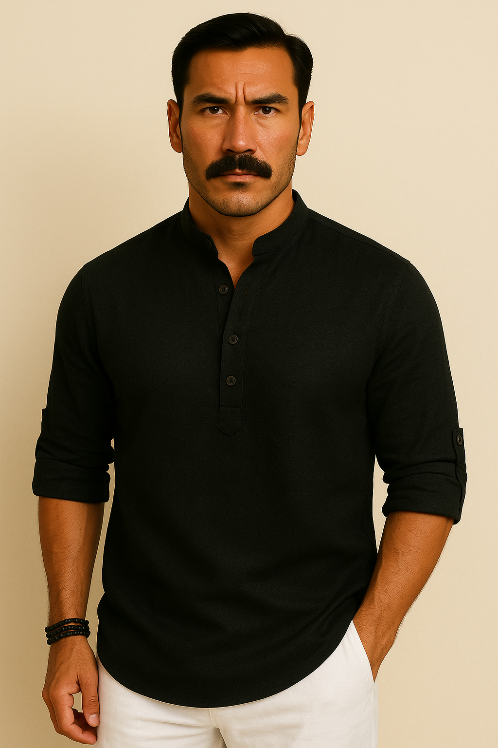 Camisa Masculina Henley de Linho - Estilo Casual e Leve