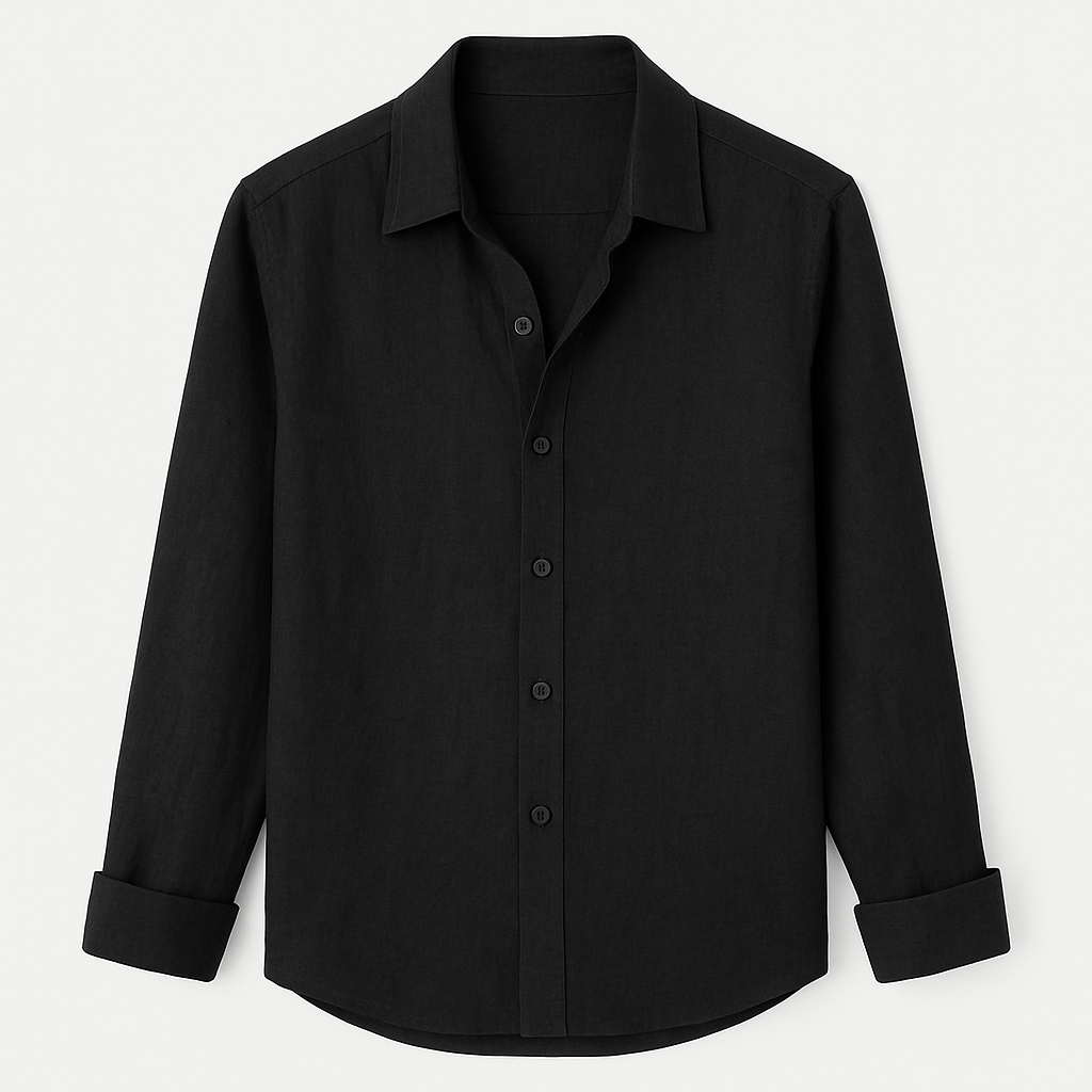 Camisa Masculina Linho Manga Longa Preta Casual