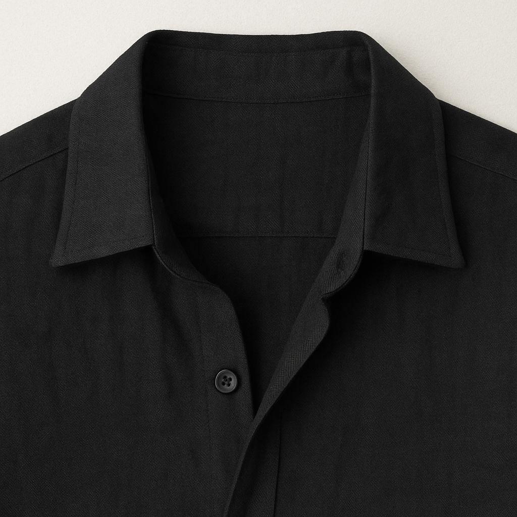 Camisa Masculina Linho Manga Longa Preta Casual