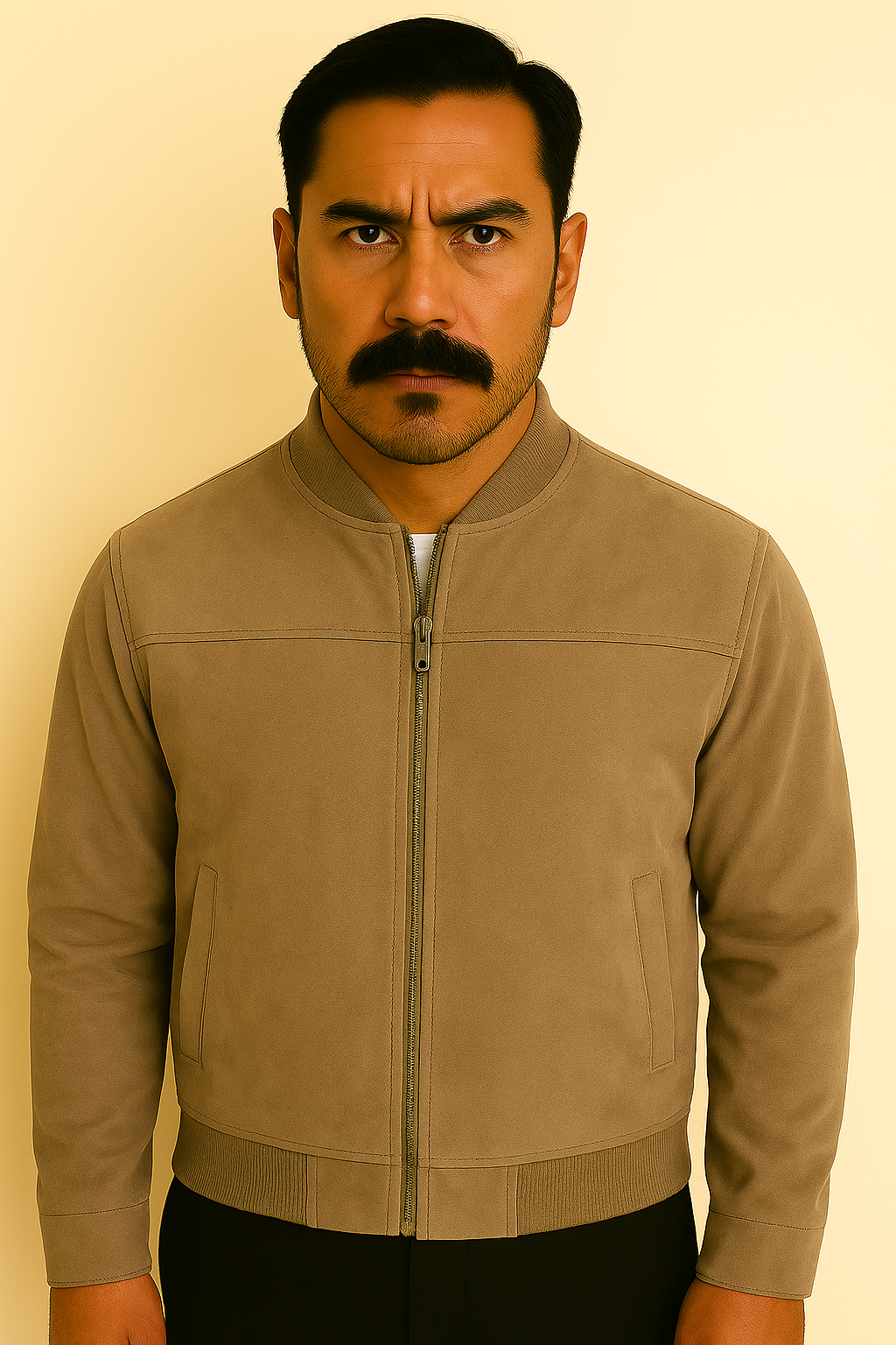 Jaqueta Masculina Bomber Camurça com Zíper e Punho Canelado
