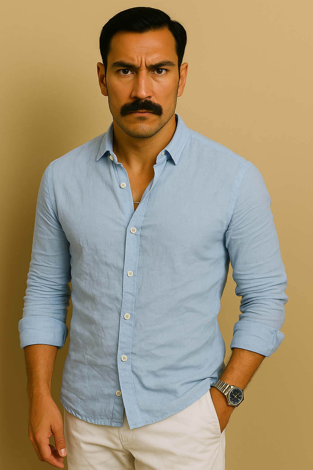 Camisa Masculina de Verão em Algodão e Linho