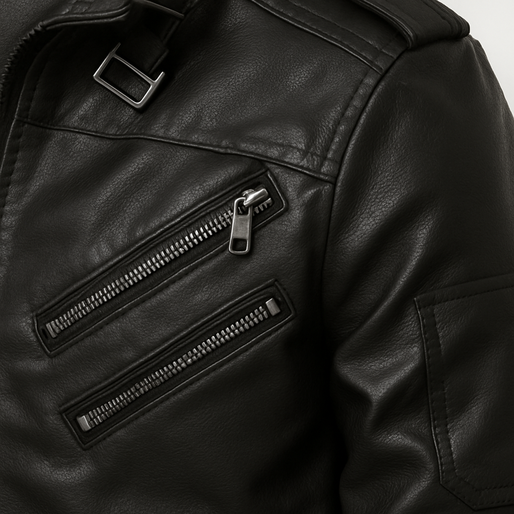 Jaqueta de Couro Masculina Motoqueiro com Capuz Destacável