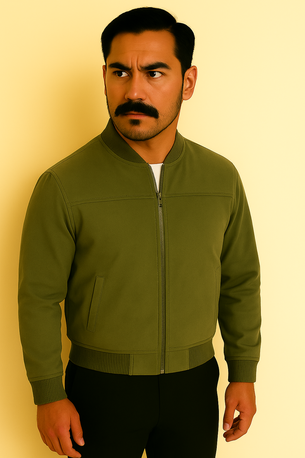 Jaqueta Masculina Bomber Camurça com Zíper e Punho Canelado