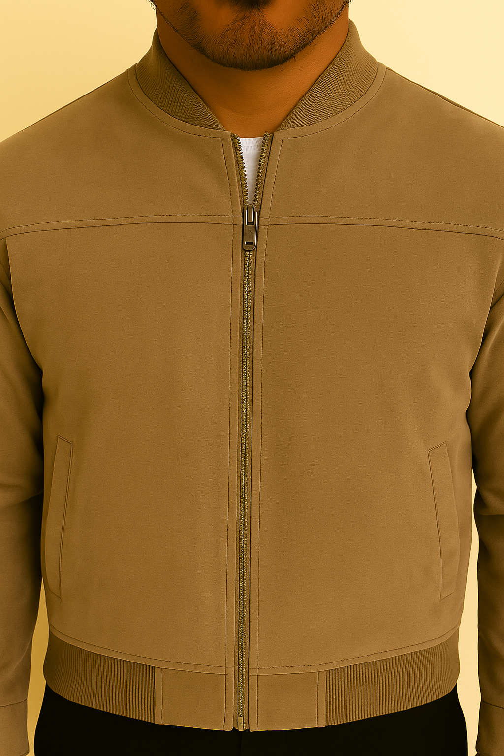 Jaqueta Masculina Bomber Camurça com Zíper e Punho Canelado