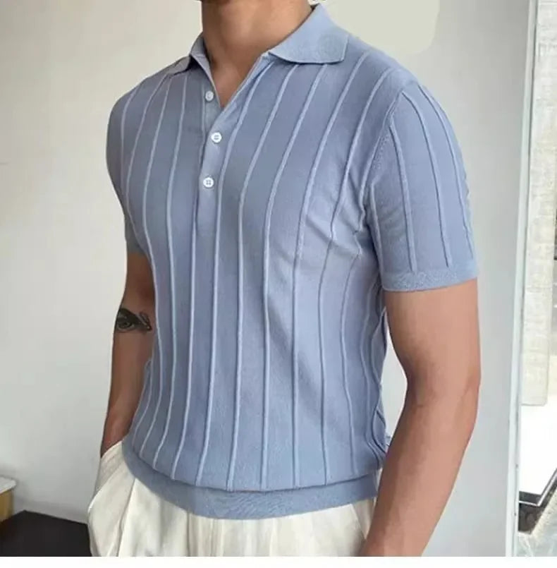 Camisa polo de seda gelo masculina manga curta malha verão fino ajuste muscular negócios casual moda respirável roupas confortáveis