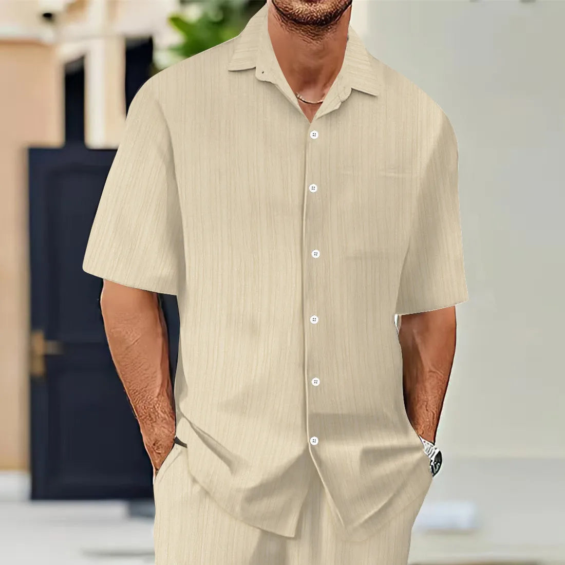 Venda quente camisas masculinas de manga curta verão cor sólida turn-down colarinho casual estilo praia plus size