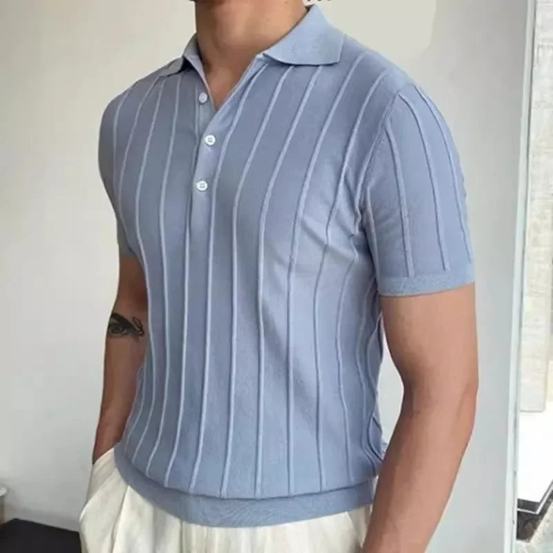 Camisa polo de seda gelo masculina manga curta malha verão fino ajuste muscular negócios casual moda respirável roupas confortáveis