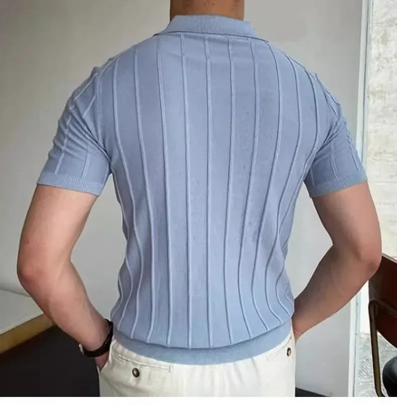 Camisa polo de seda gelo masculina manga curta malha verão fino ajuste muscular negócios casual moda respirável roupas confortáveis
