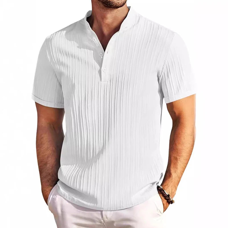 Camisa polo de linho algodão manga curta masculina, tops respiráveis, camiseta monocromática, camiseta casual, roupa de homem streetwear, moda
