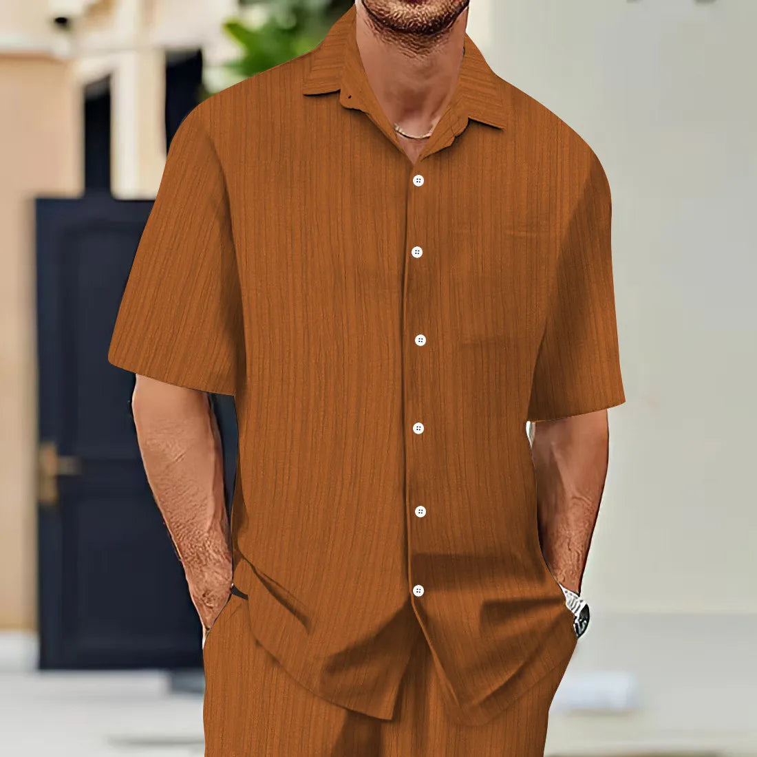 Venda quente camisas masculinas de manga curta verão cor sólida turn-down colarinho casual estilo praia plus size