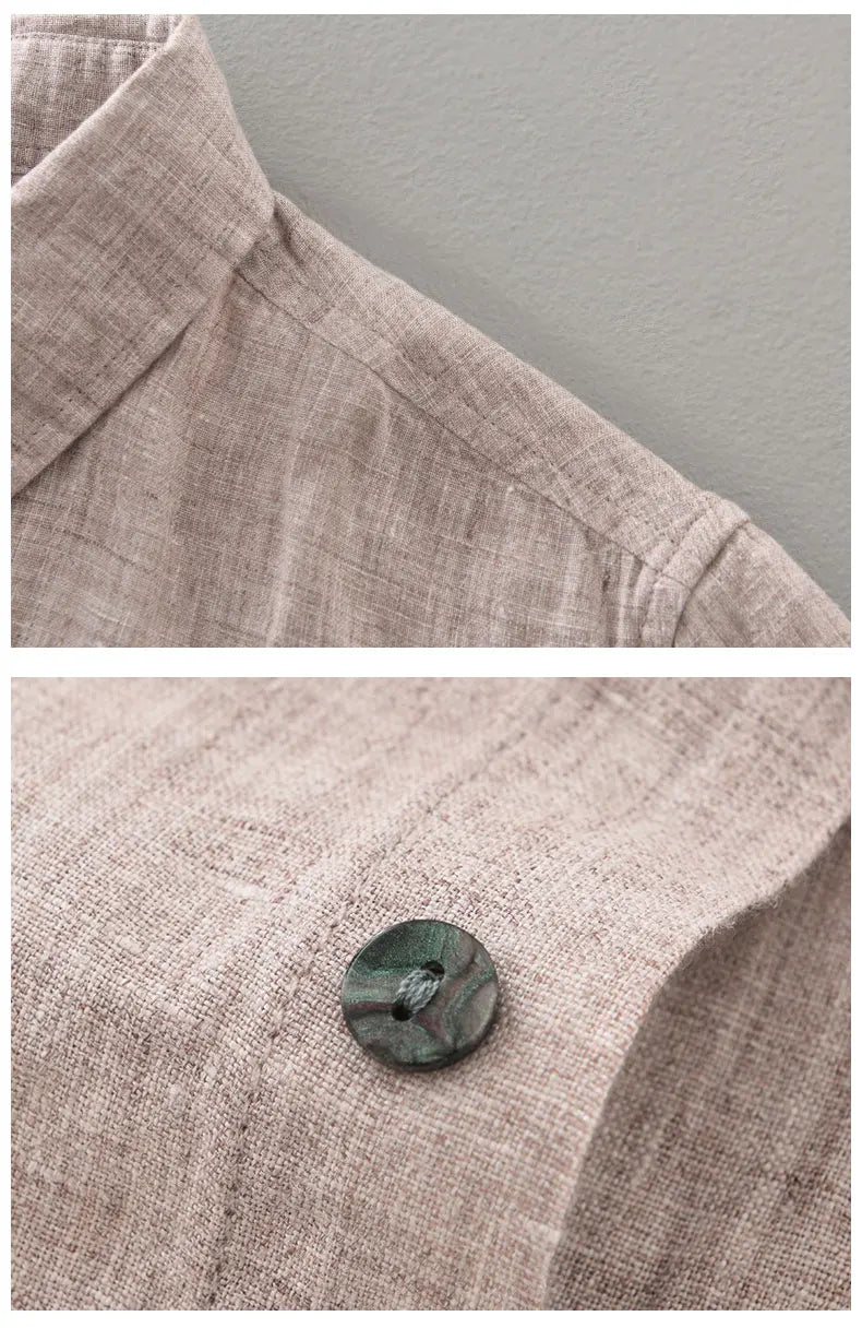 Camisas masculinas casuais de linho puro, monocromática, manga curta, tamanho grande, camisa de botões, na moda