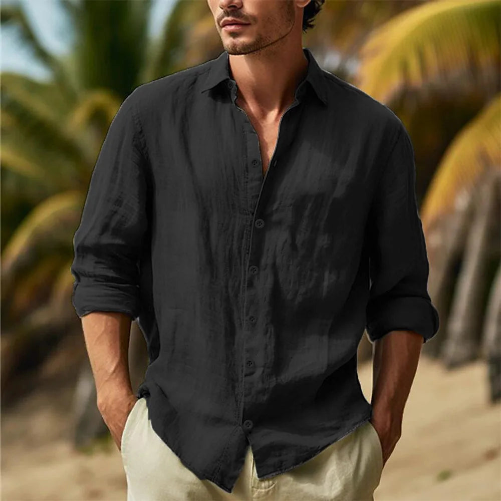 Camisa Masculina de Linho e Algodão com Gola Elegante