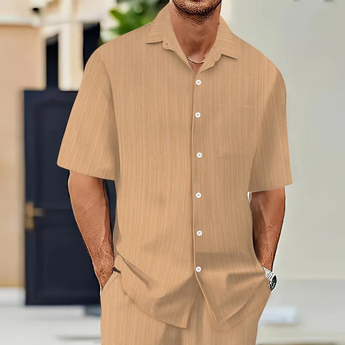 Venda quente camisas masculinas de manga curta verão cor sólida turn-down colarinho casual estilo praia plus size