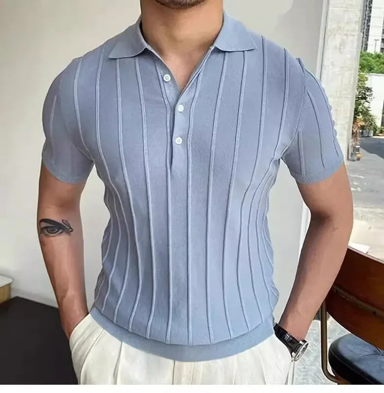 Camisa polo de seda gelo masculina manga curta malha verão fino ajuste muscular negócios casual moda respirável roupas confortáveis