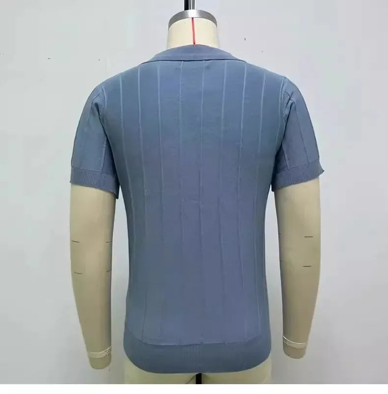 Camisa polo de seda gelo masculina manga curta malha verão fino ajuste muscular negócios casual moda respirável roupas confortáveis