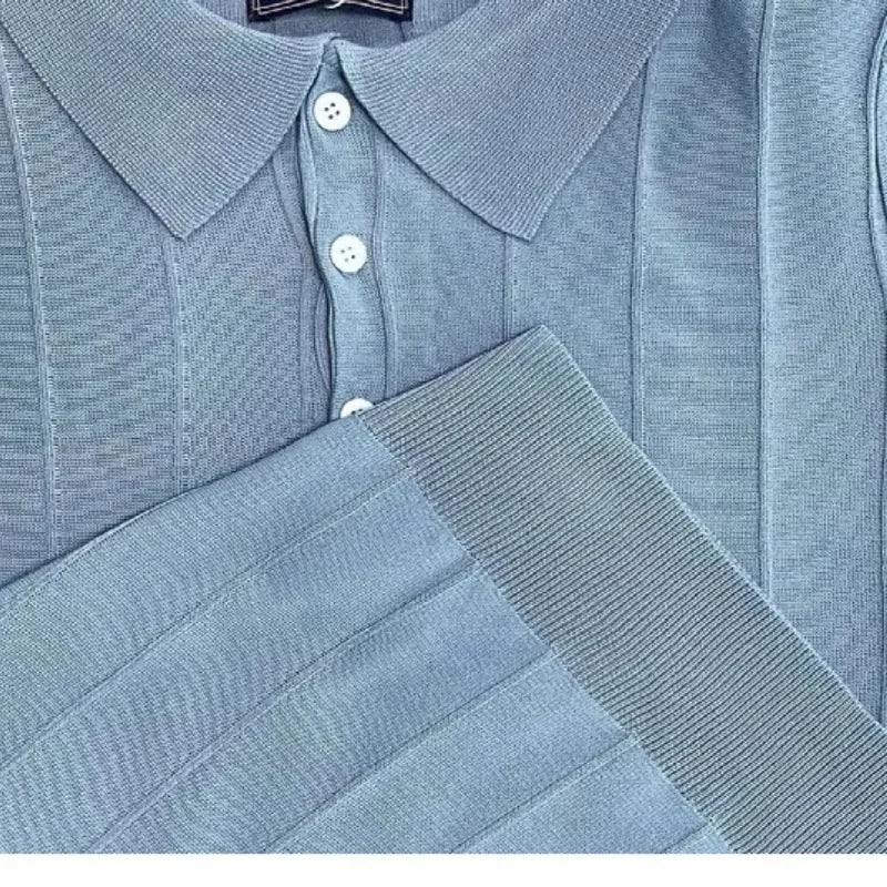 Camisa polo de seda gelo masculina manga curta malha verão fino ajuste muscular negócios casual moda respirável roupas confortáveis