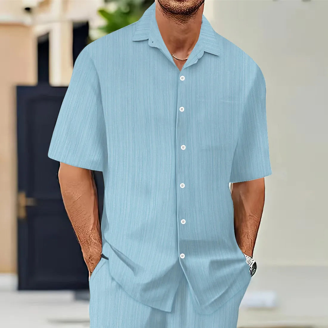 Venda quente camisas masculinas de manga curta verão cor sólida turn-down colarinho casual estilo praia plus size