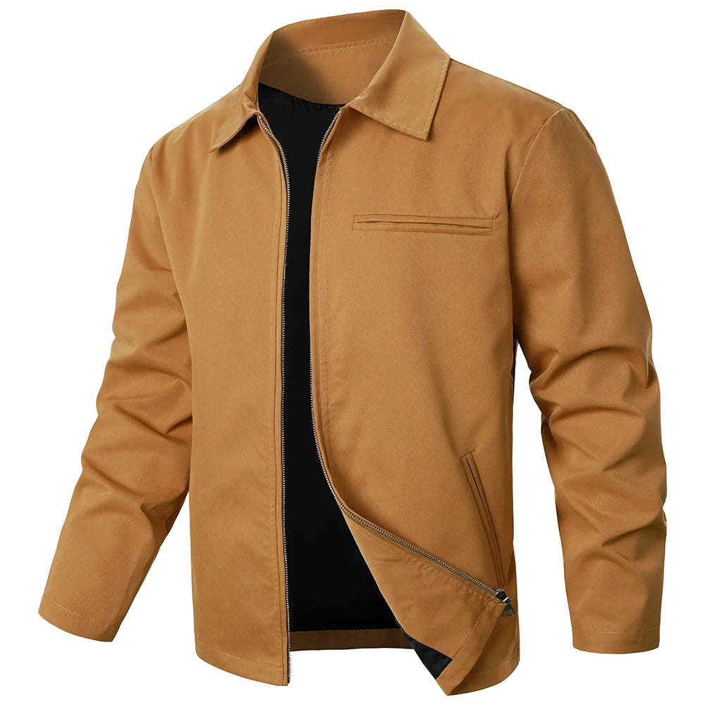 Jaqueta masculina cor sólida com zíper à prova de vento moda casaco masculino esportes ao ar livre rua estilo casual jaqueta superior casaco masculino
