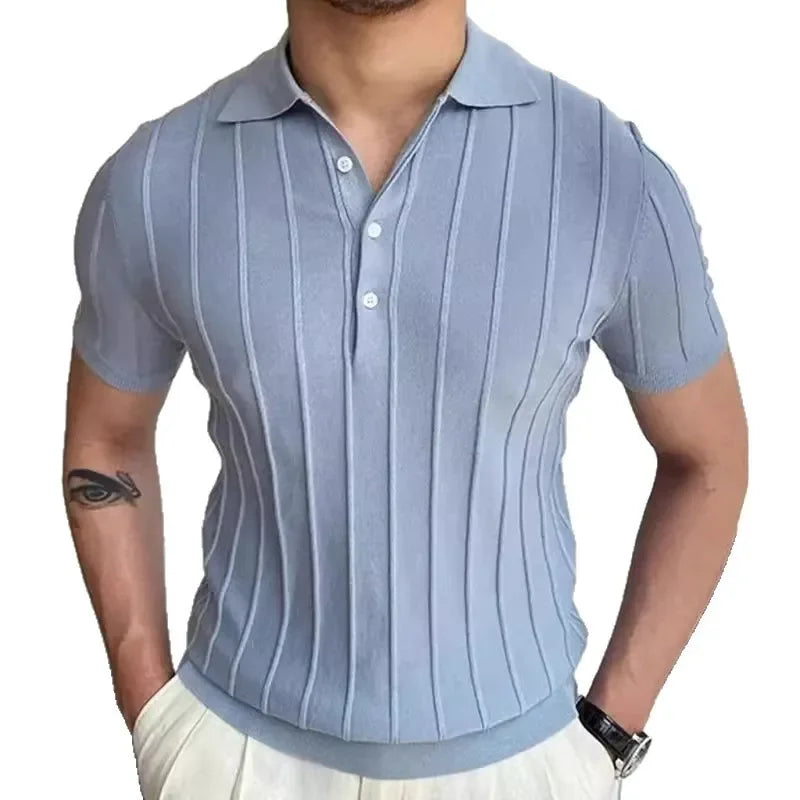 Camisa polo de seda gelo masculina manga curta malha verão fino ajuste muscular negócios casual moda respirável roupas confortáveis
