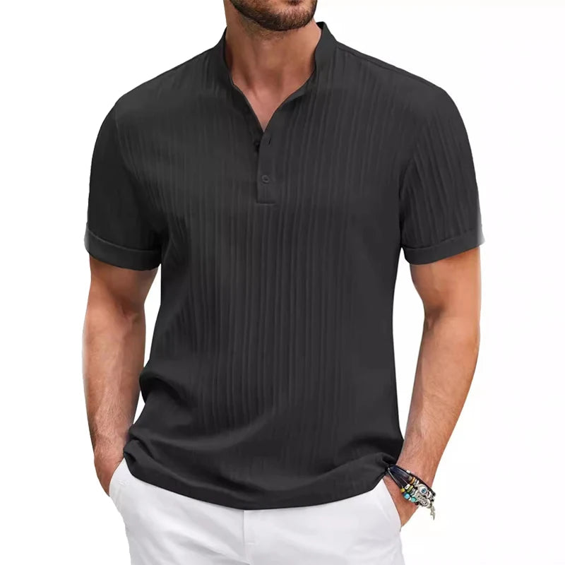Camisa polo de linho algodão manga curta masculina, tops respiráveis, camiseta monocromática, camiseta casual, roupa de homem streetwear, moda