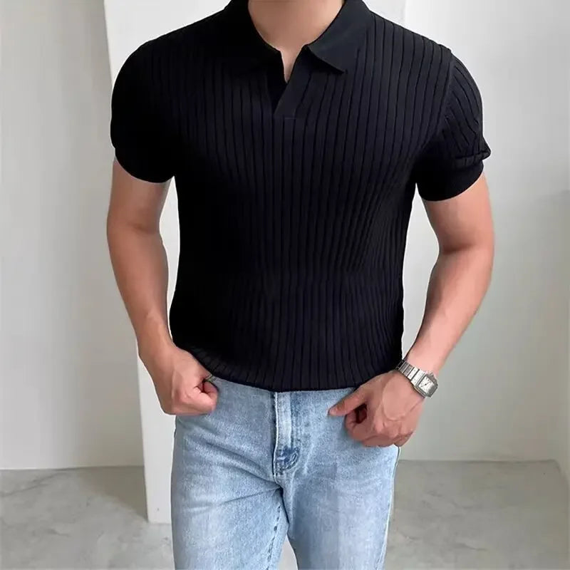 Camisa de manga curta de ajuste fino marca de moda masculina verão casual tripulação pescoço camiseta respirável versátil topo para homem