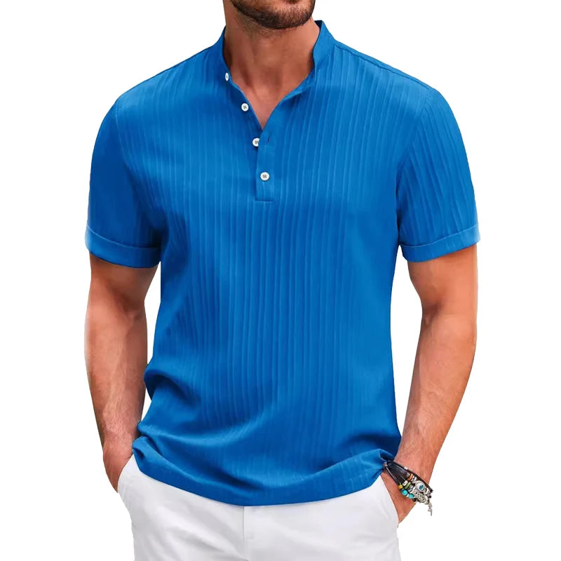 Camisa polo de linho algodão manga curta masculina, tops respiráveis, camiseta monocromática, camiseta casual, roupa de homem streetwear, moda