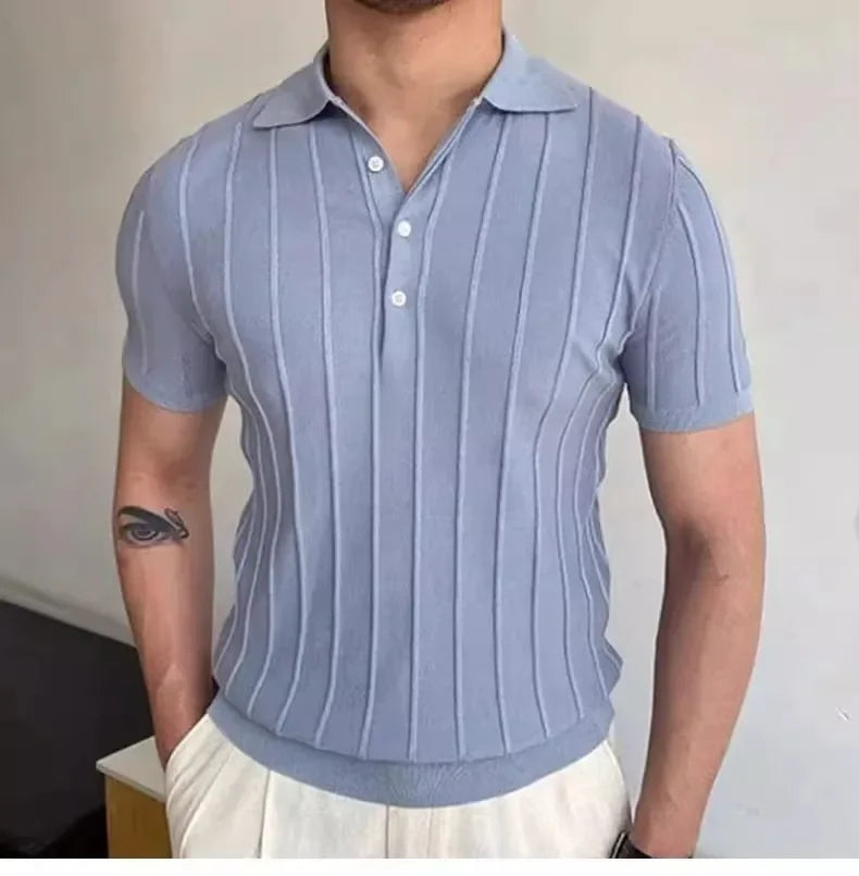 Camisa polo de seda gelo masculina manga curta malha verão fino ajuste muscular negócios casual moda respirável roupas confortáveis