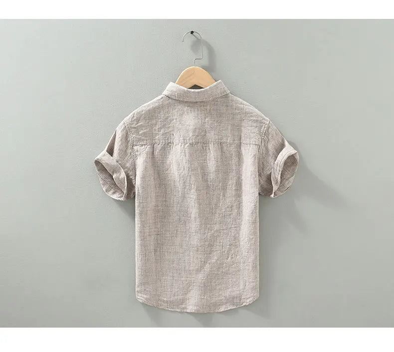Camisas masculinas casuais de linho puro, monocromática, manga curta, tamanho grande, camisa de botões, na moda