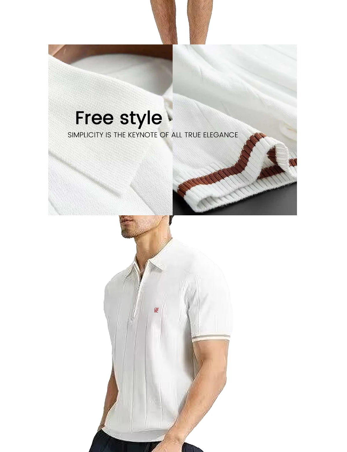 Chch 2024 novo verão camisa polo de malha com nervuras para homens respirável e legal marca qualidade camisas polo texturizadas dos homens