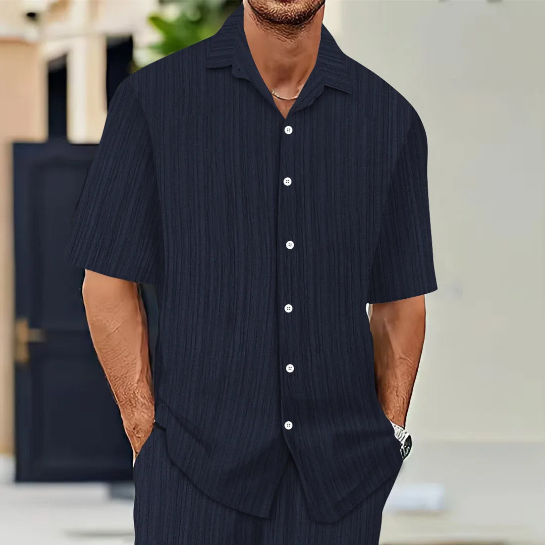 Venda quente camisas masculinas de manga curta verão cor sólida turn-down colarinho casual estilo praia plus size