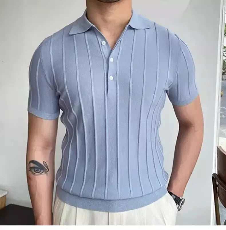 Camisa polo de seda gelo masculina manga curta malha verão fino ajuste muscular negócios casual moda respirável roupas confortáveis