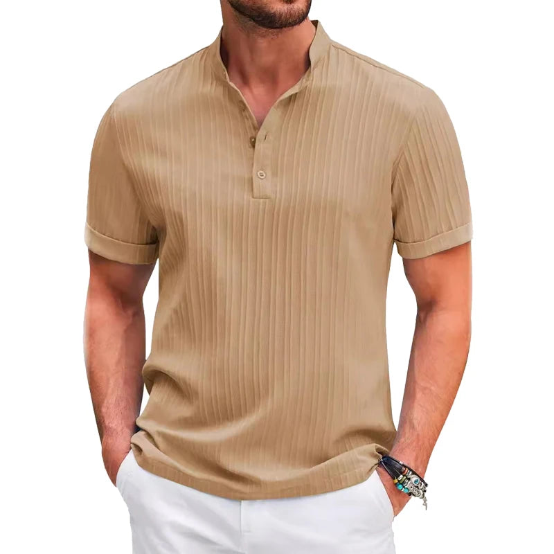 Camisa polo de linho algodão manga curta masculina, tops respiráveis, camiseta monocromática, camiseta casual, roupa de homem streetwear, moda