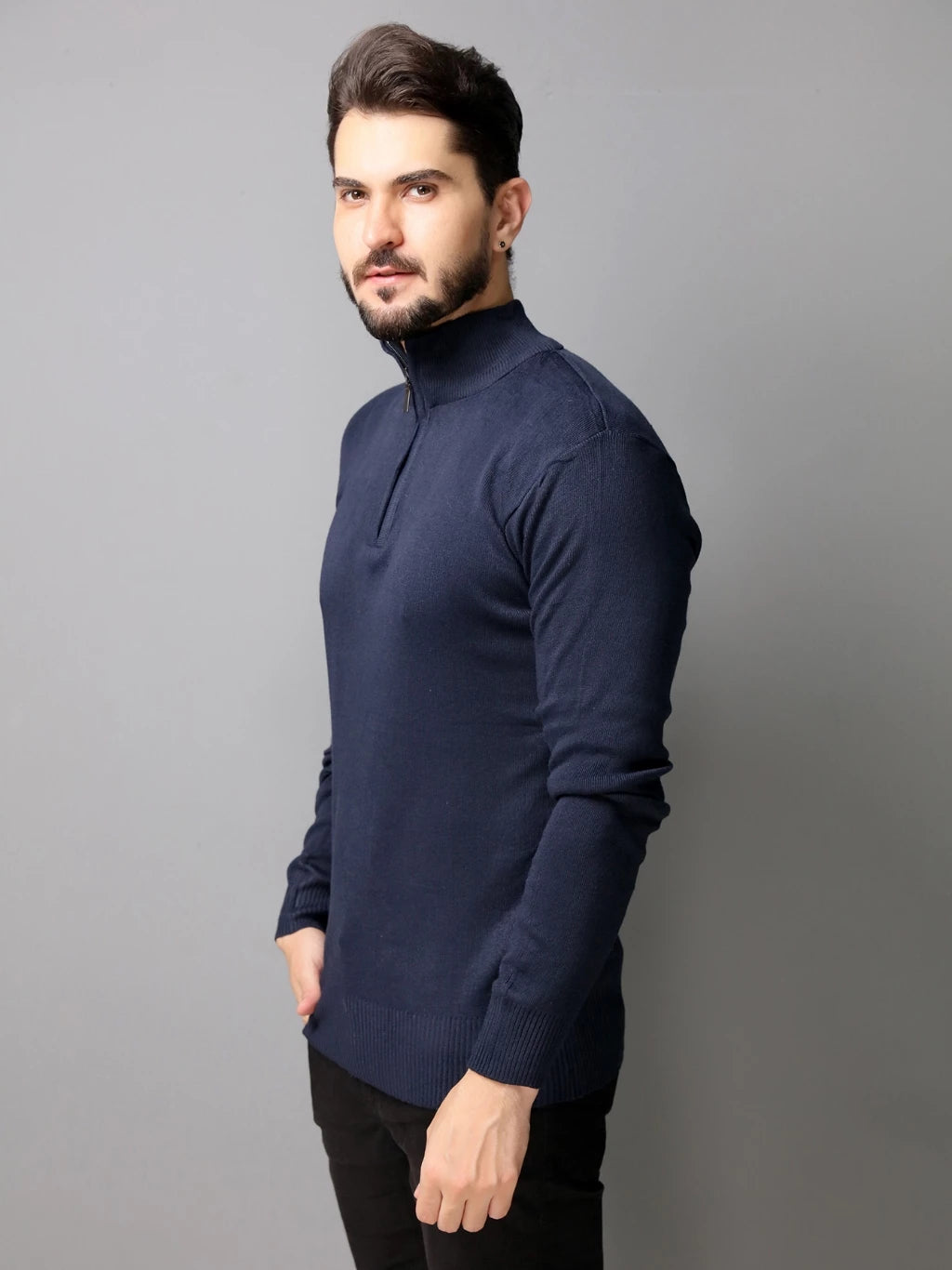 Suéter Com Zíper Na Gola Blusa de inverno Masculino