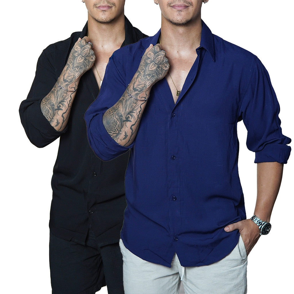 Camisa Masculina de Linho Manga Longa Viscolinho