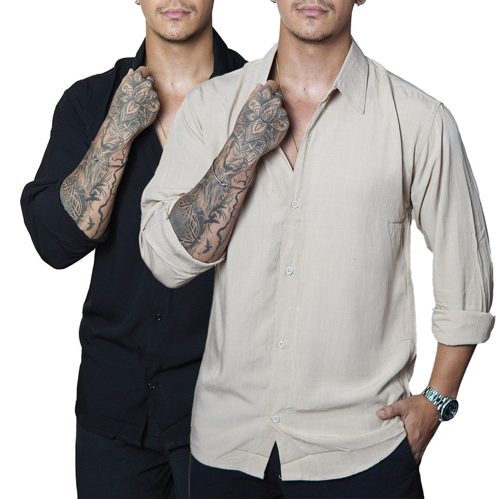 Camisa Masculina de Linho Manga Longa Viscolinho