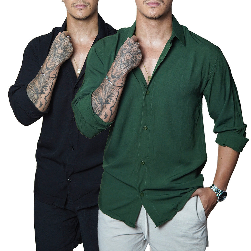 Camisa Masculina de Linho Manga Longa Viscolinho