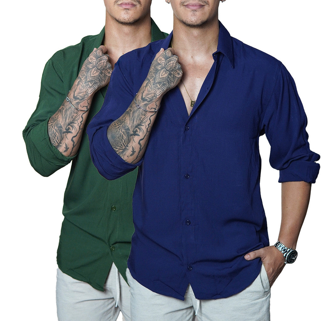 Camisa Masculina de Linho Manga Longa Viscolinho