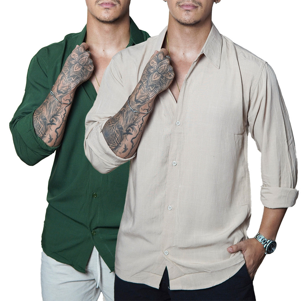 Camisa Masculina de Linho Manga Longa Viscolinho